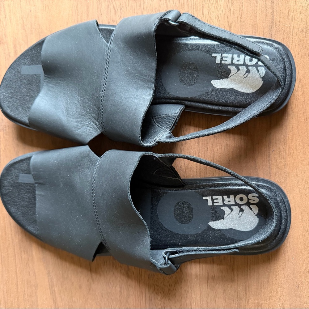 Sorel Black Leather Slide Sandals